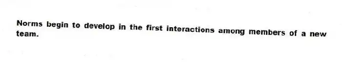 Norms begin to develop in the first interactions among members of a new team.