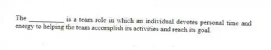The __________ is a team role in which an individual devotes personal time and energy to helping the team accomplish its activities and reach its goal.