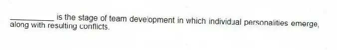 __________ is the stage of team development in which individual personalities emerge, along with resulting conflicts.