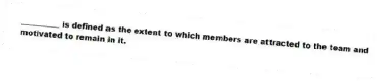 __________ is defined as the extent to which members are attracted to the team and motivated to remain in it.