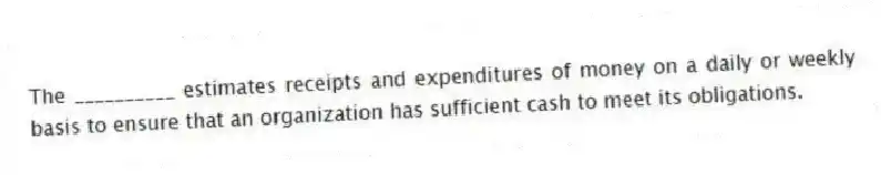 The __________ estimates receipts and expenditures of money on a daily or weekly basis to ensure that an organization has sufficient cash to meet its obligations.