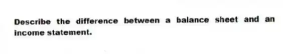 Describe the difference between a balance sheet and an income statement.