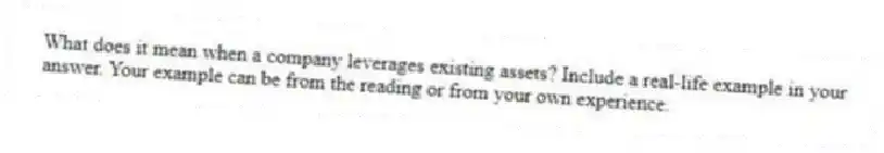 What does it mean when a company leverages existing assets? Include a real-life example in your answer. Your example can be from the reading or from your own experience.