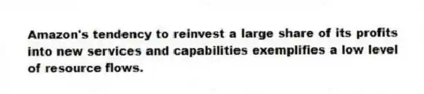 Amazon's tendency to reinvest a large share of its profits into new services and capabilities exemplifies a low level of resource flows.