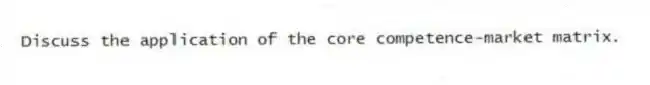 Discuss the application of the core competence-market matrix.