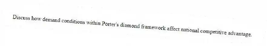 Discuss how demand conditions within Porter's diamond framework affect national competitive advantage.