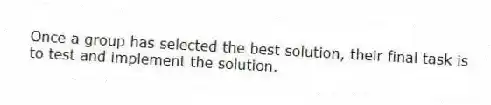 Once a group has selected the best solution, their final task is to test and implement the solution.