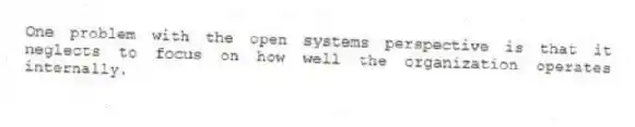 One problem with the open systems perspective is that it neglects to focus on how well the organization operates internally.