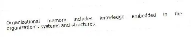 Organizational memory includes knowledge embedded in the organization's systems and structures.