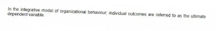 In the integrative model of organizational behaviour, individual outcomes are referred to as the ultimate dependent variable.
