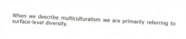 When we describe multiculturalism we are primarily referring to surface-level diversity.