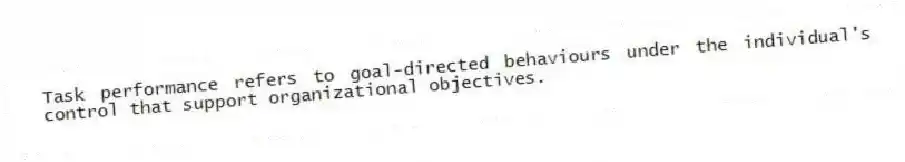 Task performance refers to goal-directed behaviours under the individual's control that support organizational objectives.