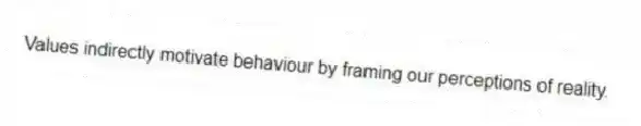 Values indirectly motivate behaviour by framing our perceptions of reality.