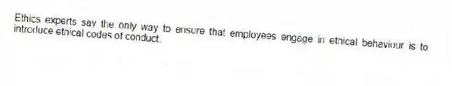 Ethics experts say the only way to ensure that employees engage in ethical behaviour is to introduce ethical codes of conduct.