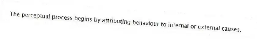 The perceptual process begins by attributing behaviour to internal or external causes.