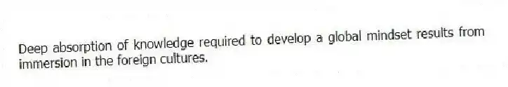 Deep absorption of knowledge required to develop a global mindset results from immersion in the foreign cultures.