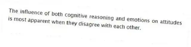 The influence of both cognitive reasoning and emotions on attitudes is most apparent when they disagree with each other.