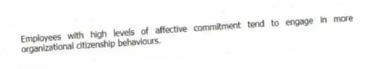 Employees with high levels of affective commitment tend to engage in more organizational citizenship behaviours.