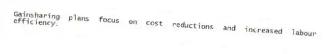 Gainsharing plans focus on cost reductions and increased labour efficiency.