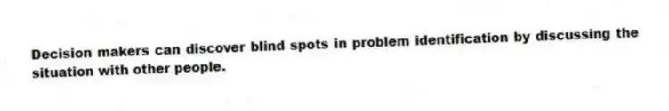 Decision makers can discover blind spots in problem identification by discussing the situation with other people.