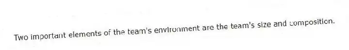 Two important elements of the team's environment are the team's size and composition.