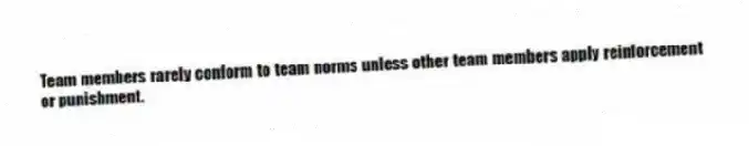 Team members rarely conform to team norms unless other team members apply reinforcement or punishment.