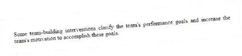 Some team-building interventions clarify the team's performance goals and increase the team's motivation to accomplish these goals.