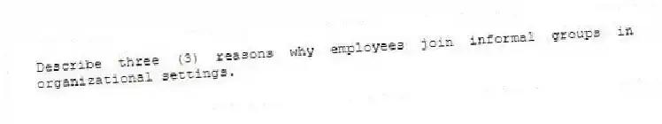 Describe three (3) reasons why employees join informal groups in organizational settings.
