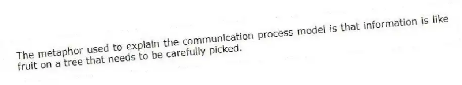 The metaphor used to explain the communication process model is that information is like fruit on a tree that needs to be carefully picked.