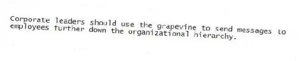 Corporate leaders should use the grapevine to send messages to employees further down the organizational hierarchy.