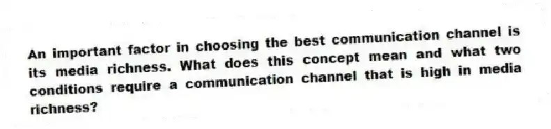 An important factor in choosing the best communication channel is its media richness. What does this concept mean and what two conditions require a communication channel that is high in media richness?