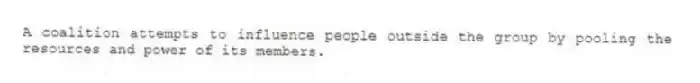 A coalition attempts to influence people outside the group by pooling the resources and power of its members.