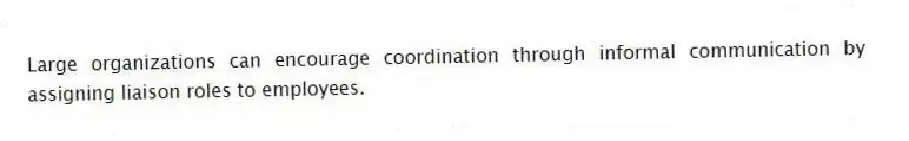 Large organizations can encourage coordination through informal communication by assigning liaison roles to employees.
