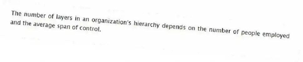 The number of layers in an organization's hierarchy depends on the number of people employed and the average span of control.