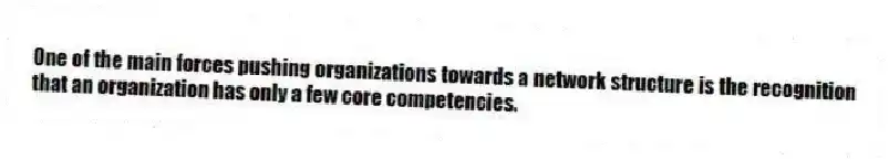 One of the main forces pushing organizations towards a network structure is the recognition that an organization has only a few core competencies.