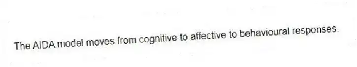 The AIDA model moves from cognitive to affective to behavioural responses.
