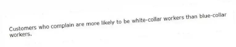 Customers who complain are more likely to be white-collar workers than blue-collar workers.
