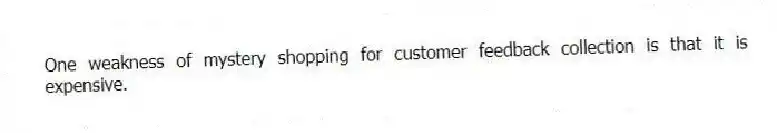 One weakness of mystery shopping for customer feedback collection is that it is expensive.