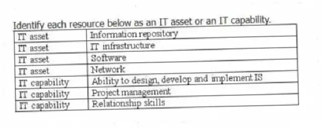 Identify each resource below as an IT asset or an IT capability.