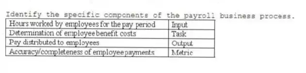 Identify the specific components of the payroll business process.