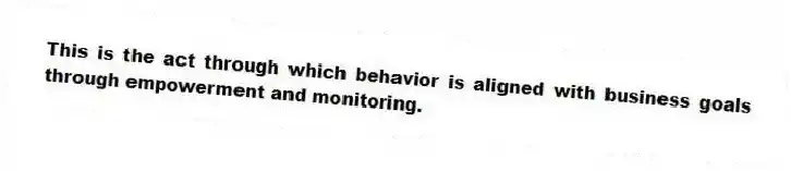 This is the act through which behavior is aligned with business goals through empowerment and monitoring.
