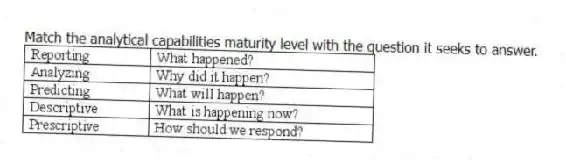Match the analytical capabilities maturity level with the question it seeks to answer.