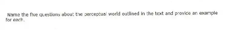 Name the five questions about the perceptual world outlined in the text and provide an example for each.