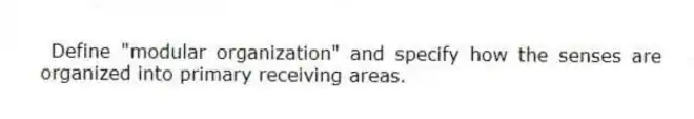  Define "modular organization" and specify how the senses are organized into primary receiving areas.