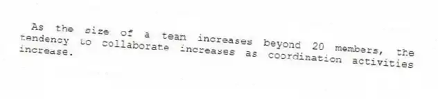 As the size of a team increases beyond 20 members, the tendency to collaborate increases as coordination activities increase.