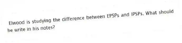 Elwood is studying the difference between EPSPs and IPSPs. What should he write in his notes?