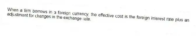 When a firm borrows in a foreign currency, the effective cost is the foreign interest rate plus an adjustment for changes in the exchange rate.
