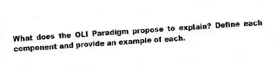 What does the OLI Paradigm propose to explain? Define each component and provide an example of each.