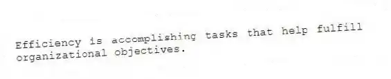 Efficiency is accomplishing tasks that help fulfill organizational objectives.