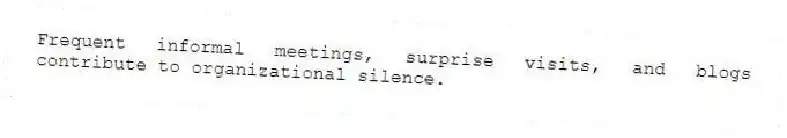Frequent informal meetings, surprise visits, and blogs contribute to organizational silence.